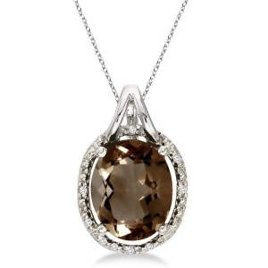 Oval Smoky Topaz and Diamond Pendant Necklace 14k White Gold 3.00ct - All
