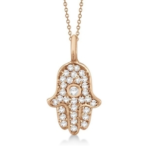 Diamond Hamsa Hand Pendant Necklace 14K Rose Gold 0.17ct - All