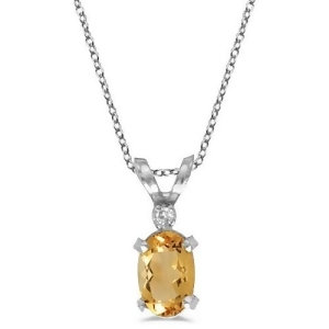 Oval Citrine and Diamond Solitaire Pendant in 14K White Gold 0.45ct - All