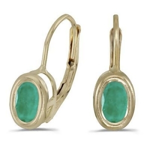 Bezel-set Oval Emerald Lever-Back Earrings 14k Yellow Gold - All