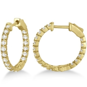 Fancy Small Round Diamond Hoop Earrings 14k Yellow Gold 1.00ct - All