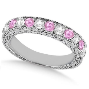 Antique Pink Sapphire and Diamond Wedding Ring 18kt White Gold 1.05ct - All