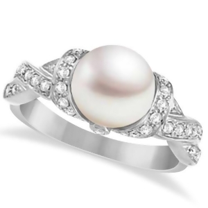 Freshwater Cultured Pearl and Diamond Ring 14k White Gold .25ctw 8mm - All