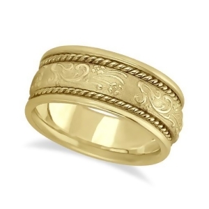 Men's Fancy Satin Finish Carved Wedding Band 18k Yellow Gold 8.5mm - All
