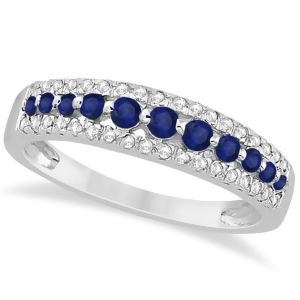 Three-row Blue Sapphire and Diamond Wedding Band 14k White Gold 0.63ct - All