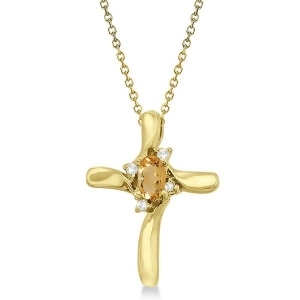 Oval Citrine and Diamond Cross Necklace Pendant in 14k Yellow Gold - All