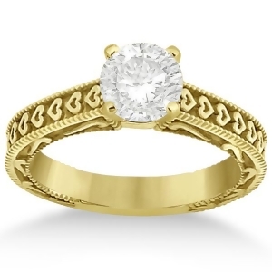 Solitaire Engagement Ring Setting with Carved Hearts 14K Yellow Gold - All