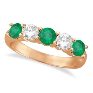 Five Stone Diamond and Emerald Ring 14k Rose Gold 1.95ctw - All