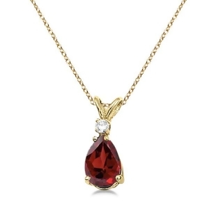 Pear Garnet and Diamond Solitaire Pendant Necklace 14k Yellow Gold - All