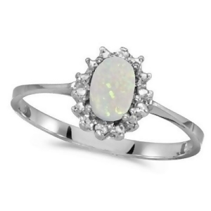 Opal and Diamond Right Hand Flower Shaped Ring 14k White Gold 0.55ct - All