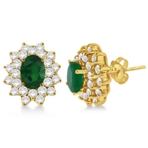 Diamond and Oval Cut Emerald Earrings 14k Yellow Gold 3.00ctw - All