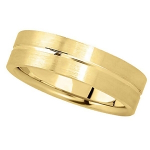 Men's Carved Flat Wedding Band in 14k Yellow Gold 6mm - All