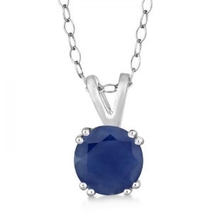 Round Blue Sapphire Solitaire Pendant Necklace Sterling Silver 1.60ct - All