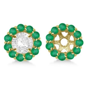 Round Emerald Earring Jackets for 6mm Studs 14K Yellow Gold 1.20ct - All