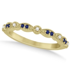 Blue Sapphire and Diamond Marquise Ring Band 14k Yellow Gold 0.25ct - All