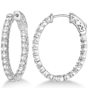 Small Oval-Shaped Diamond Hoop Earrings 14k White Gold 2.94ct - All