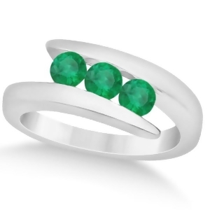 Emerald Three Stone Journey Ring Tension Set in 14K White Gold 0.72ctw - All