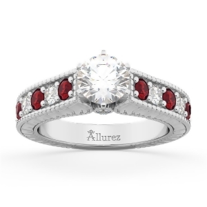 Vintage Diamond and Ruby Engagement Ring Setting 18k White Gold 1.35ct - All