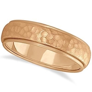 Mens Satin Hammer Finished Wedding Ring Wide Band 14k Rose Gold 6mm - All