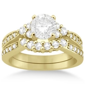 Floral Diamond Engagement Ring and Wedding Band 14k Yellow Gold 0.56ct - All