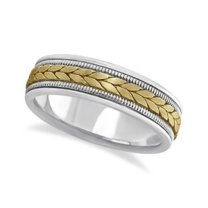 Men's Satin Finish Rope Handwoven Wedding Band 18k Two-Tone Gold 6mm - All