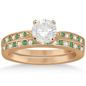 Diamond and Emerald Engagement Ring Set 14k Rose Gold 0.47ct - All