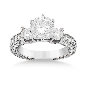 Vintage Three-Stone Diamond Engagement Ring 18k White Gold 1.00ct - All