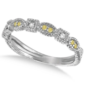 Yellow Canary and White Diamond Vintage Ring 14k White Gold 0.15ct - All