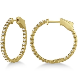 Stylish Small Round Diamond Hoop Earrings 14k Yellow Gold 1.00ct - All
