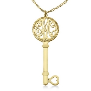 Personalized Key Initial Monogram Pendant Necklace in 14k Yellow Gold - All