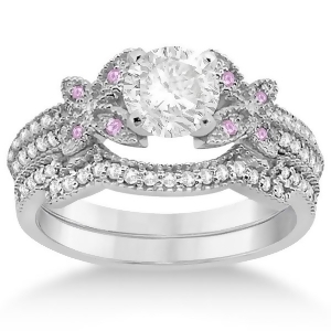 Butterfly Diamond and Pink Sapphire Bridal Set 18k White Gold 0.39ct - All
