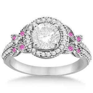 Diamond and Pink Sapphire Butterfly Engagement Ring 18k White Gold 0.35ct - All