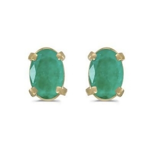 Oval Emerald Studs May Birthstone Earrings 14k Yellow Gold 0.90ct - All