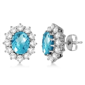 Oval Blue Topaz and Diamond Accented Earrings 14k White Gold 7.10ctw - All