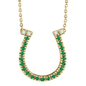 Emerald and Diamond Horseshoe Pendant Necklace 14k Yellow Gold 0.25ct - All