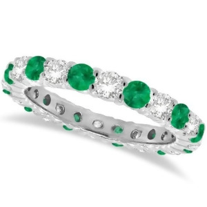 Emerald and Diamond Eternity Ring Band 14k White Gold 1.07ct - All