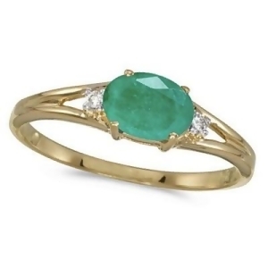 Oval Emerald and Diamond Right-Hand Ring 14K Yellow Gold 0.45ct - All