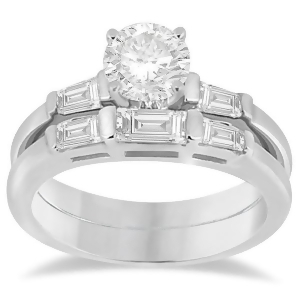Diamond Baguette Engagement Ring and Wedding Band Set 18K White Gold 0.60ct - All