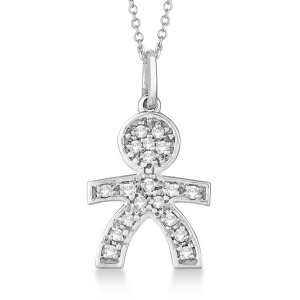 Pave-set Diamond Boy Shape Pendant Necklace 14K White Gold 0.15ct - All