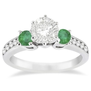 Three-stone Emerald and Diamond Engagement Ring 14k White Gold 0.45ct - All