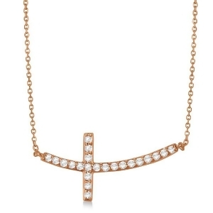 Diamond Sideways Curved Cross Pendant Necklace 14k Rose Gold 0.50 ct - All