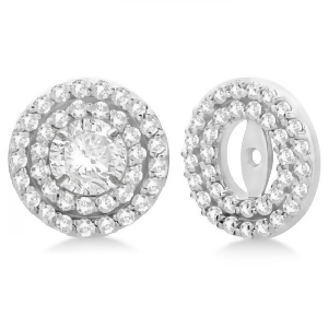 Double Halo Diamond Earring Jackets for 4mm Studs 14k White Gold 0.52ct - All