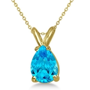 Pear-cut Blue Topaz Solitaire Pendant Necklace 14K Yellow Gold 1.0ct - All