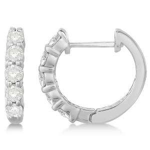 Hinged Hoop Diamond Huggie Style Earrings in 14k White Gold 0.75ct - All