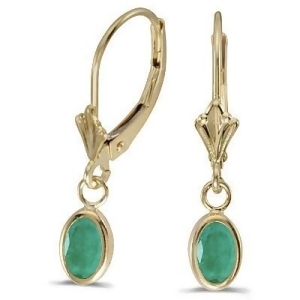 Oval Emerald Lever-back Drop Earrings in 14K Yellow Gold 0.90ct - All