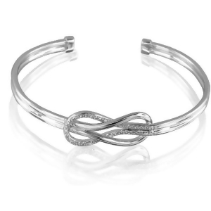 Diamond-accented Sterling Silver Love Knot Bangle 0.02ctw - All