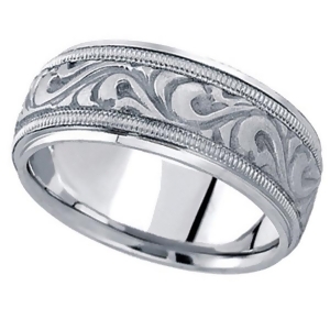 Antique Style Hand Made Wedding Band in 18k White Gold 9.5mm - All