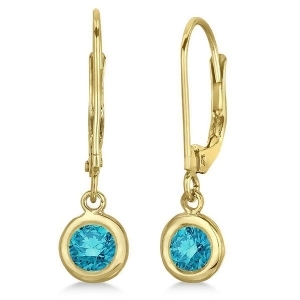 Leverback Dangling Drop Blue Diamond Earrings 14k Yellow Gold 0.50ct - All