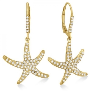 Dangling Starfish Diamond Earrings Pave Set 14k Yellow Gold 1.17ct - All