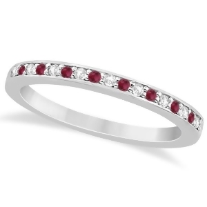 Ruby and Diamond Pave Side Stone Wedding Band Platinum 0.25ct - All